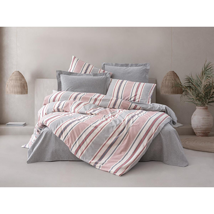 Cotton Box Natureforce İpliği Boyalı Çift Kişilik Nevresim Takımı Duo Mavi