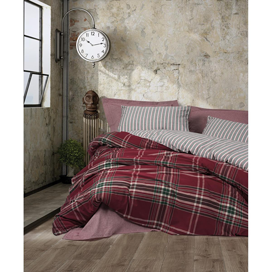 Cotton Box Natureforce Çift Kişilik Nevresim Takımı Pledd Bordo
