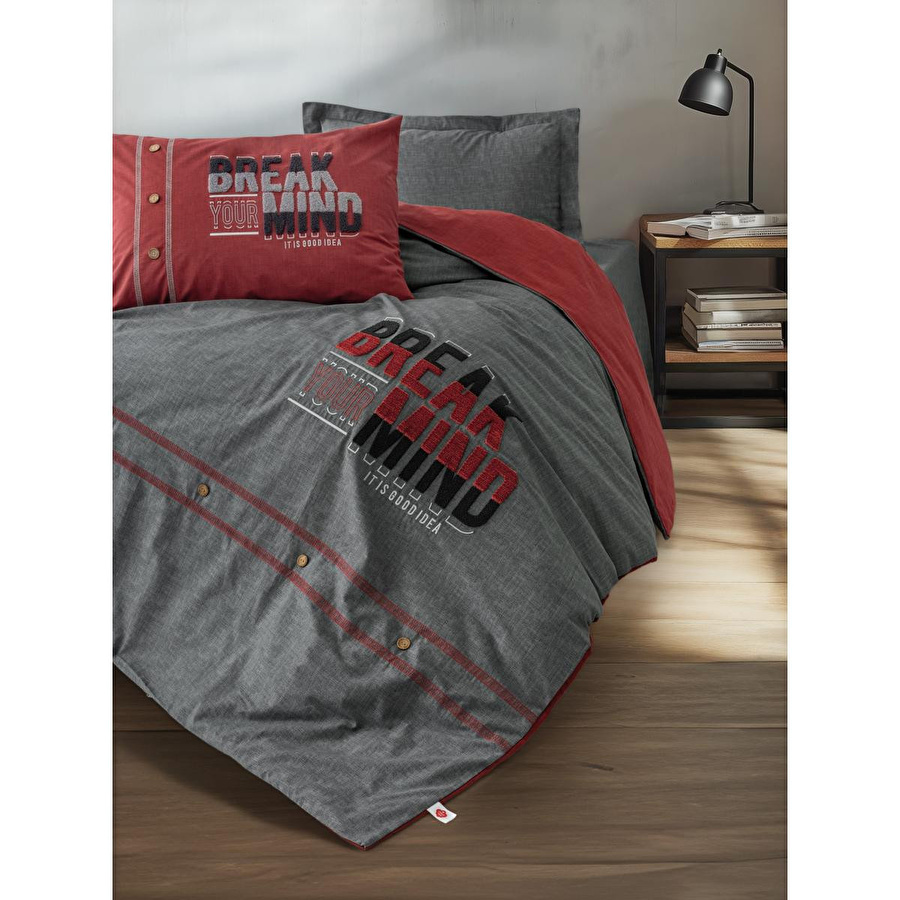 Cotton Box Mood Nakışlı Ranforce Tek Kişilik Nevresim Takımı Fracto Bordo