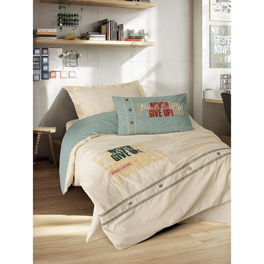 Cotton Box Mood Nakışlı Ranforce Tek Kişilik Nevresim Takımı Forward Bej