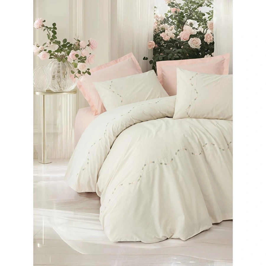 Cotton Box Nakışlı Ranforce Çift Kişilik Nevresim Takımı Orya Somon