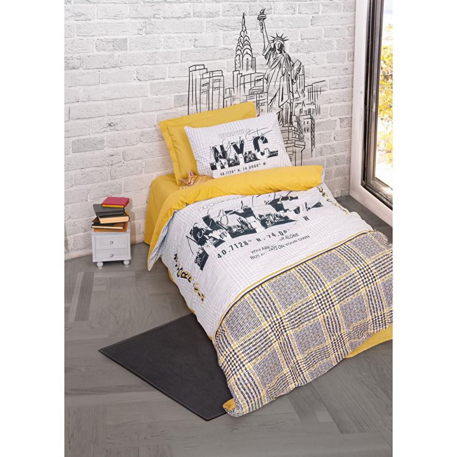 Cotton Box Genç Odası Tek Kişilik Nevresim Takımı Worldwide Hardal