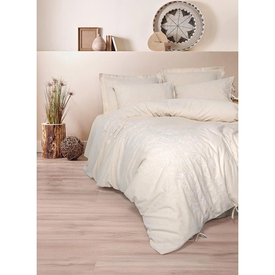 Cotton Box Cotton Keten Çift Kişilik Nevresim Takımı Kivora Bej