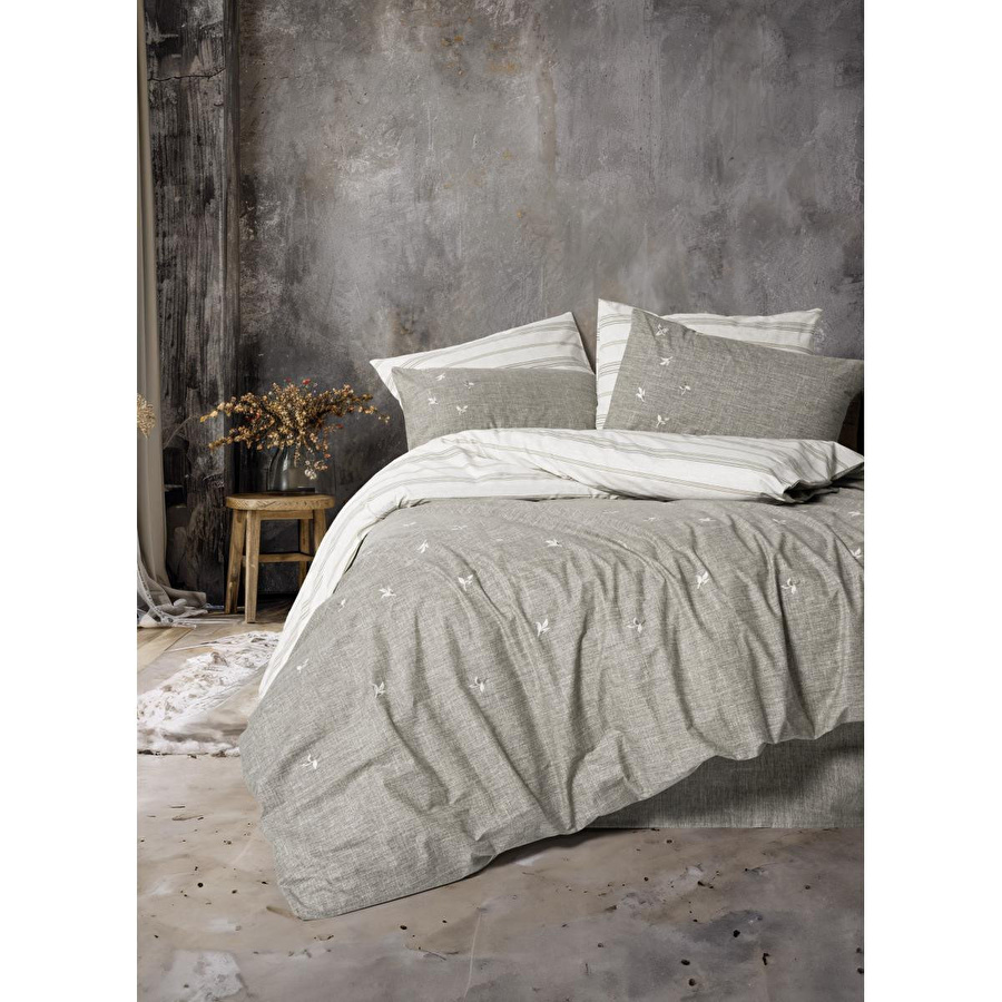 Cotton Box Klein Nakışlı Ranforce Çift Kişilik Nevresim Takımı Moke Kahve