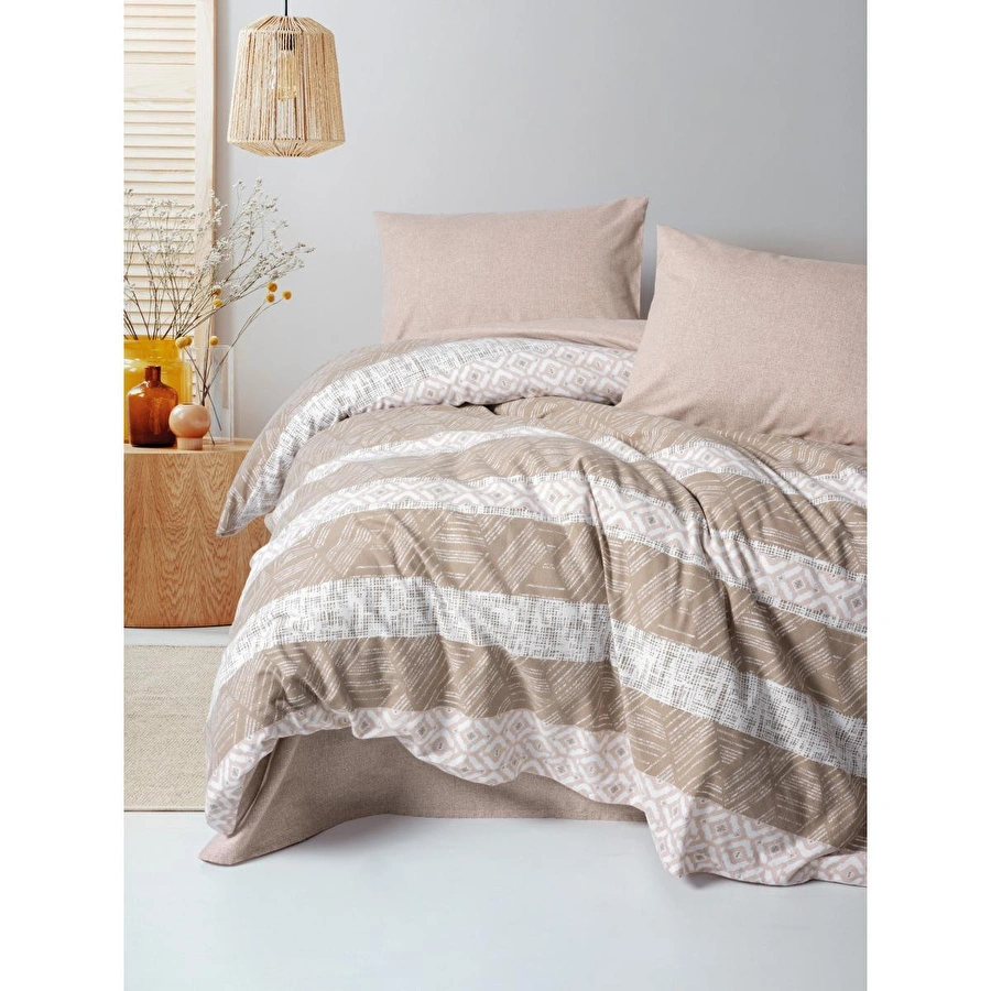 Cotton Box Flanel Tek Kişilik Nevresim Takımı Arrow Krem