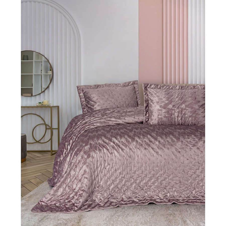 Cotton Box Smart Çift Kişilik Yatak Örtüsü Kadife Varaklı Luz Pudra