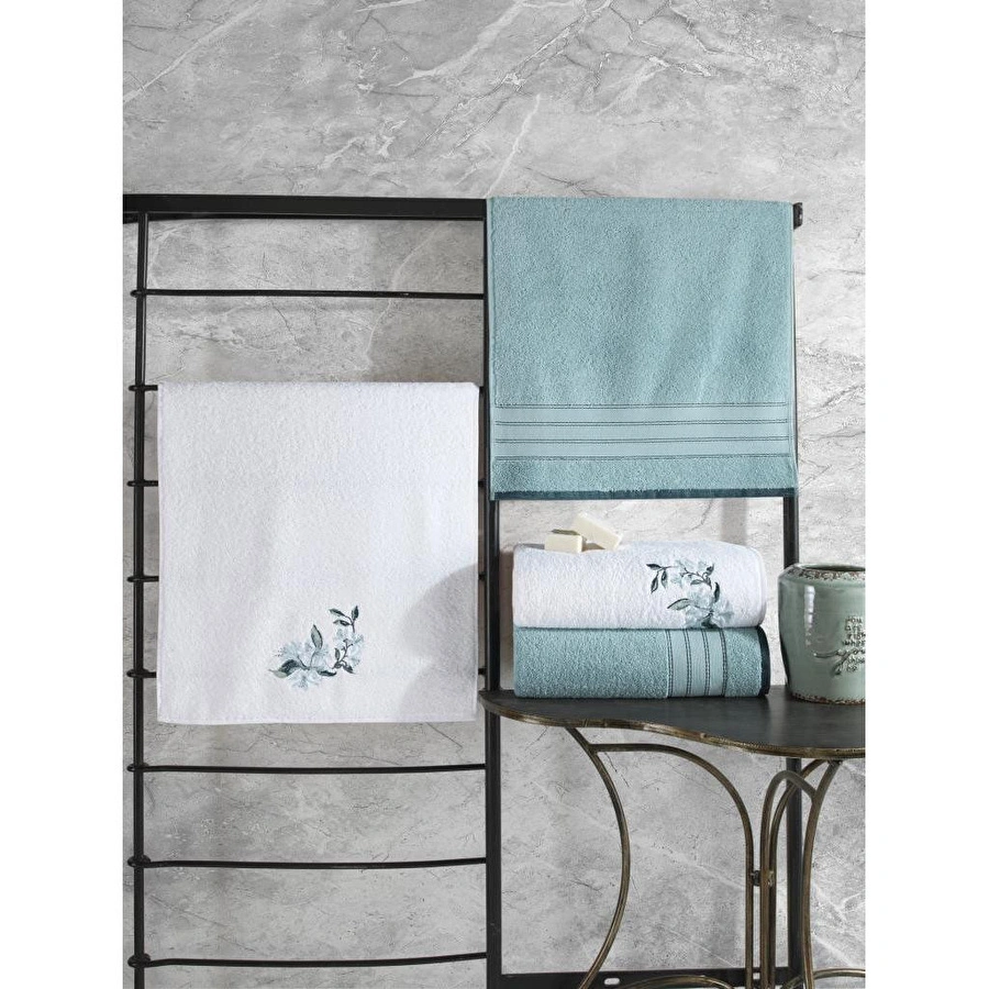 Cotton Box %100 Pamuk Hamam Havlu Seti Colorful Mint-beyaz
