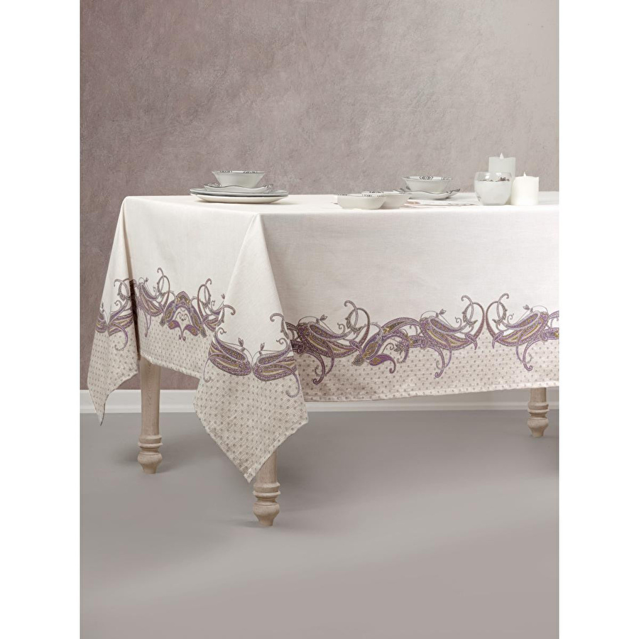 Cotton Box Pano Baskılı Masa Örtüsü Nels Bej 170x170