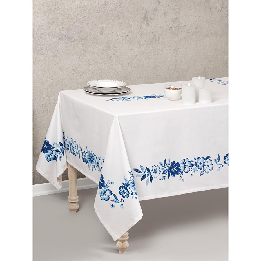 Cotton Box Pano Baskılı Masa Örtüsü Violet Mavi 170x170