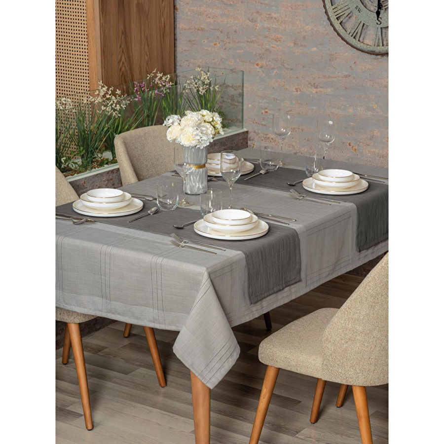 Cotton Box Antique Masa Örtüsü Seti Jasmine Gri 155x220