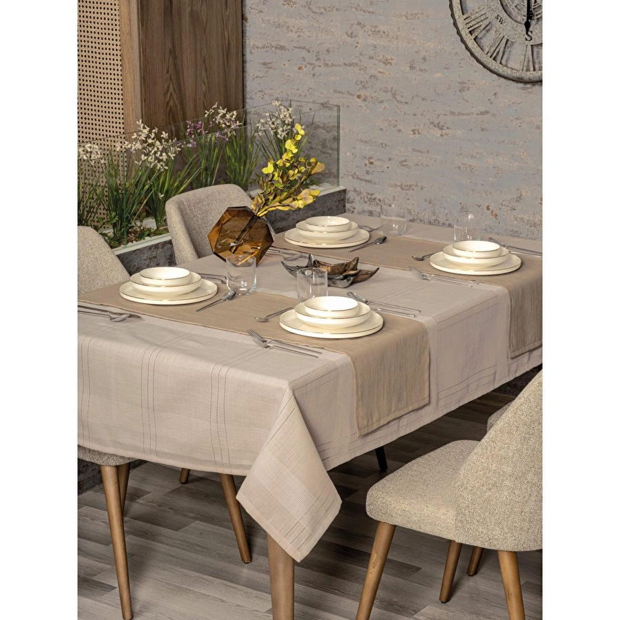 Cotton Box Antique Masa Örtüsü Seti Jasmine Bej 155x160
