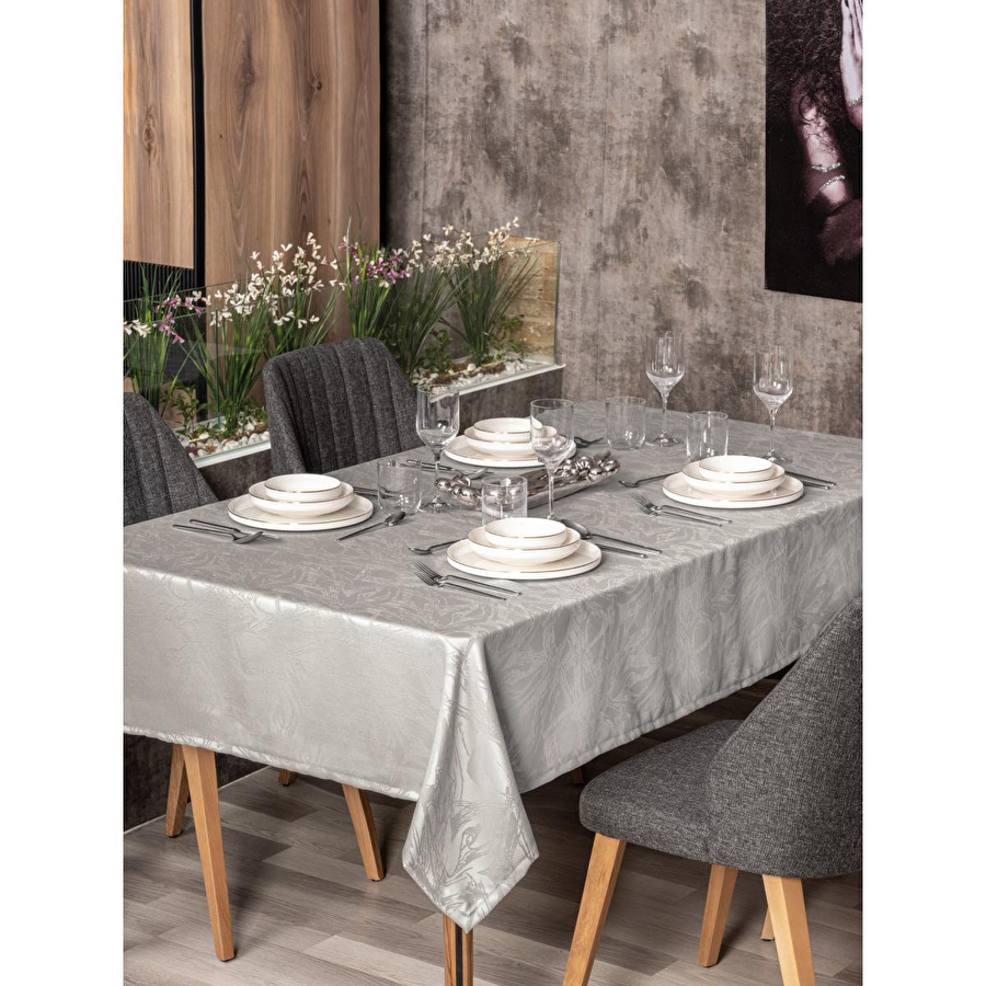 Cotton Box Jakarlı Dertsiz Masa Örtüsü Lavinia Gri 155x220