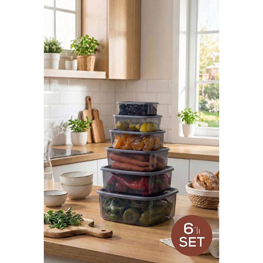 Vienev 6'lı Hava Geçirmez Saklama Kabı Antrasit (3-2-1,2-0,75-0,50-0,25 Lt)