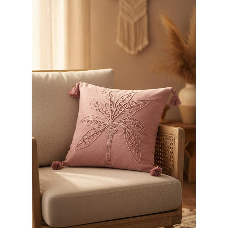 The Mia Püsküllü Kırlent Gül Kurusu 45x45cm