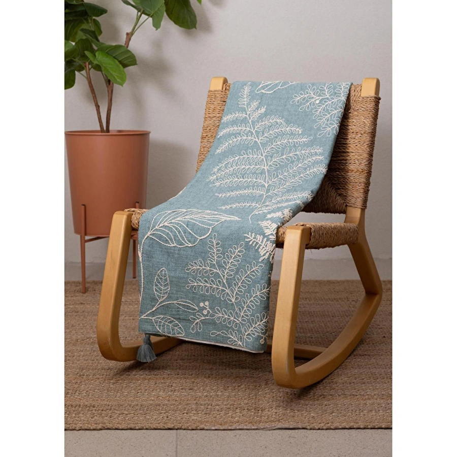 The Mia Throw Koltuk Şalı Püsküllü Yeşil 170x130