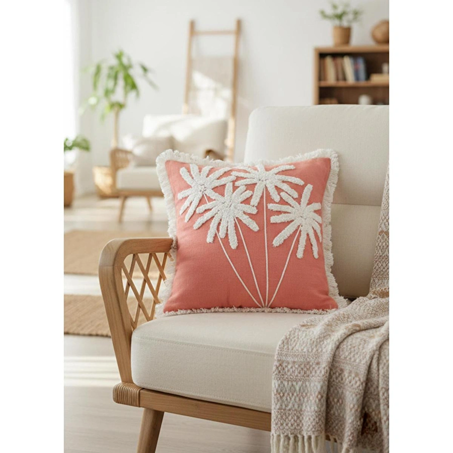 The Mia Bohem Palmiye Desenli Kırlent Somon 45 X 45 Cm