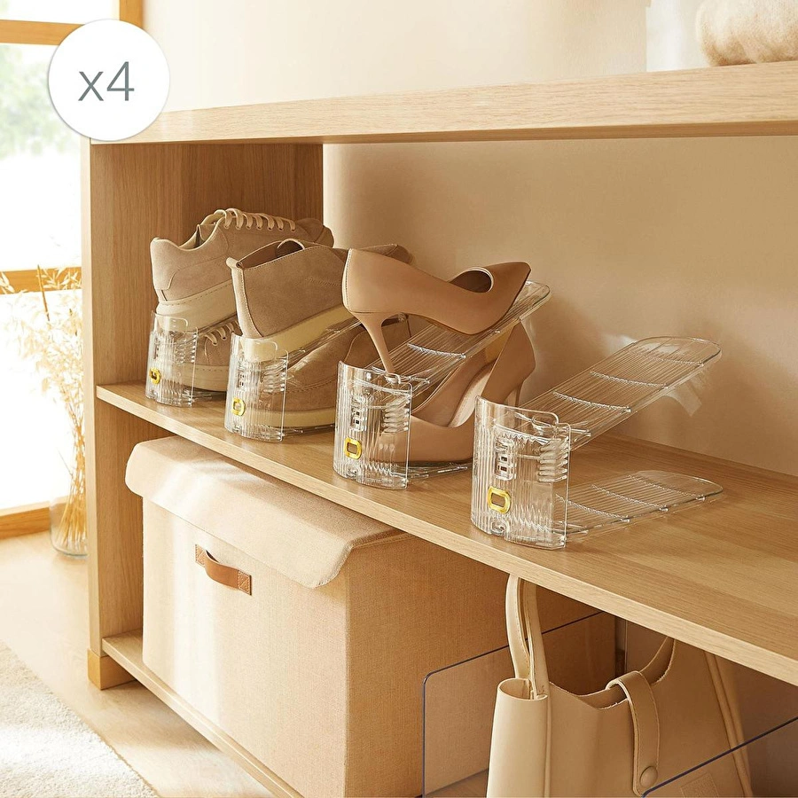 Ocean Home Textile 4'lü Ayarlanabilir Şeffaf Ayakkabı Düzenleyici 26 X 11.5 X 19.5 Cm