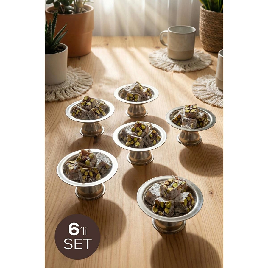 Vienev 6'lı Gümüş Renk Yuvarlak Lokumluk Ve Sunumluk Seti