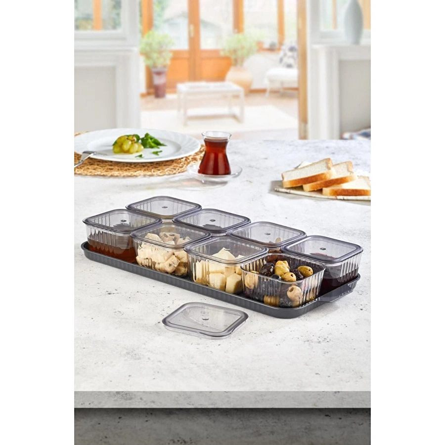 Vienev 8 Bölmeli Kare Kahvaltılık Saklama Kabı Seti