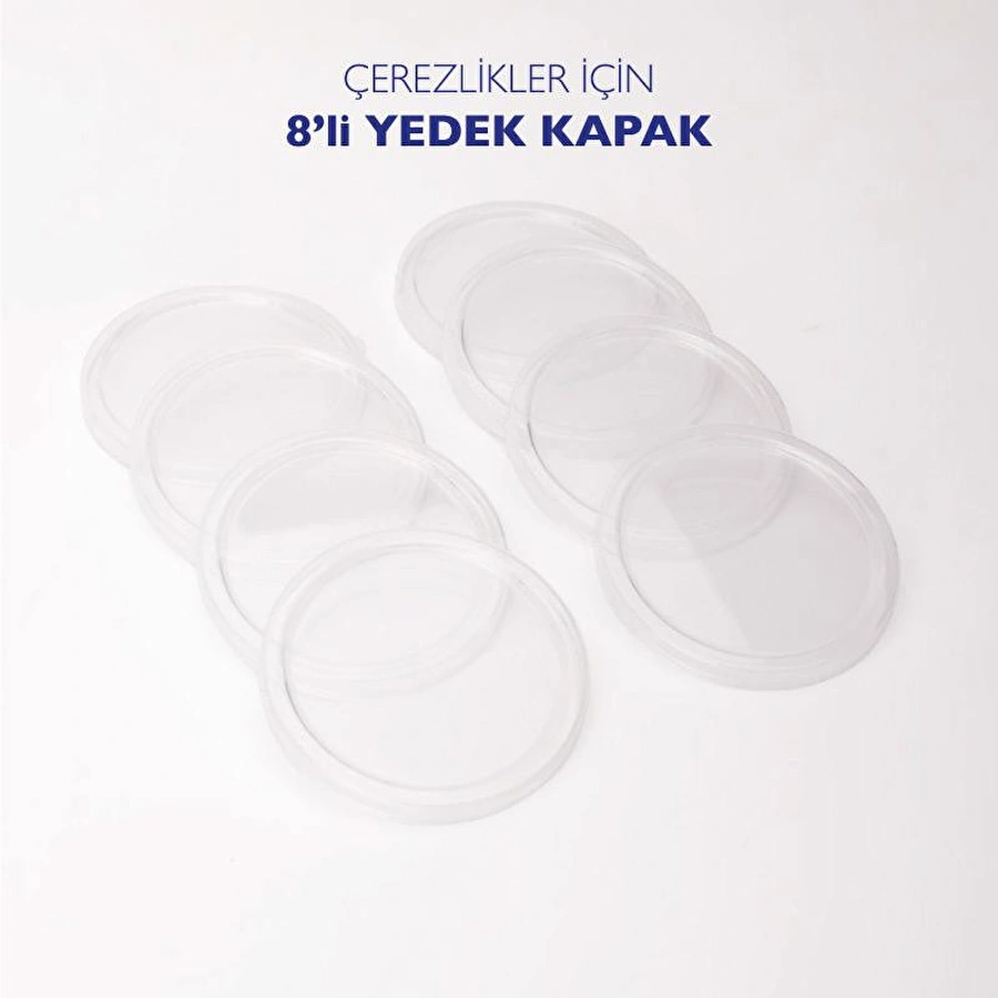Emaylab 8’li Yedek Mika Kapaklar - Emaye Çerezlik, Kahvaltılık, Reçellik, Zeytinlik Ve Sunumluklar Için 8cm
