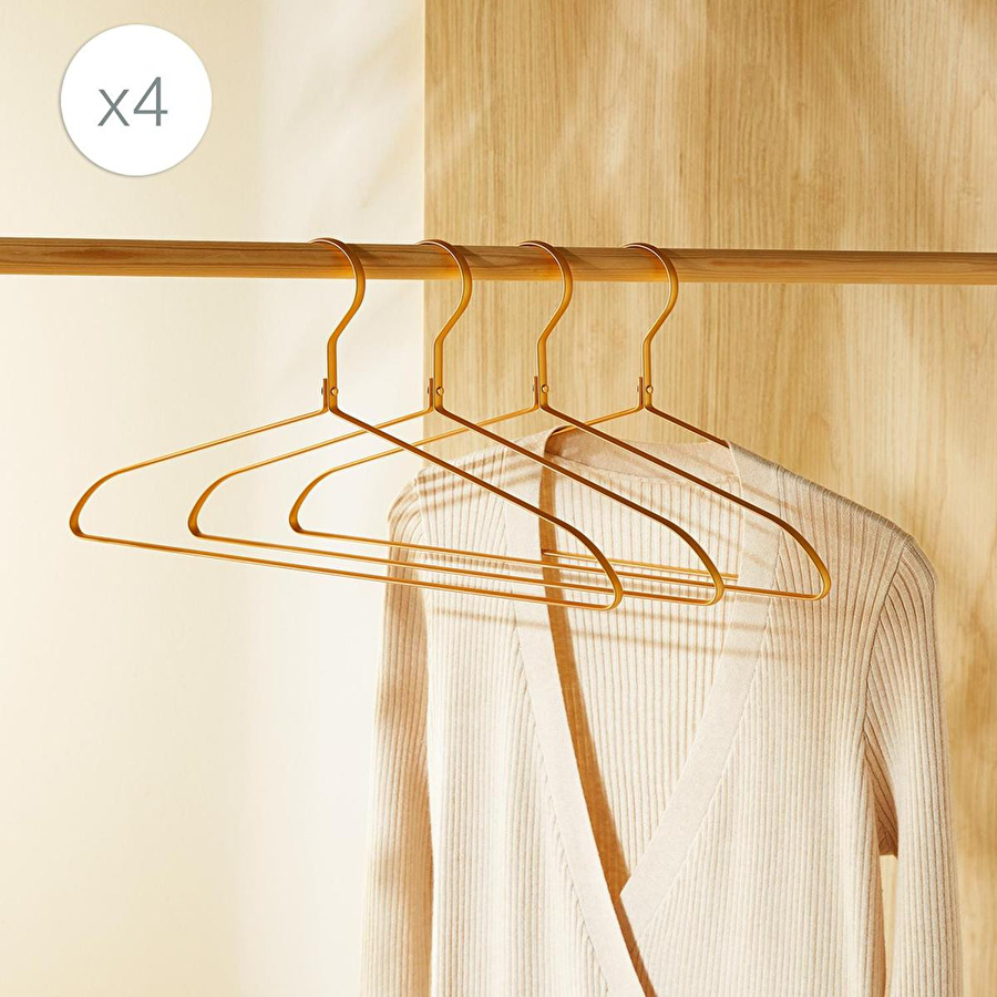 Ocean Home Textile 4'lü Altın Renk Metal Giysi Askısı 21.5 X 42 X 1 Cm