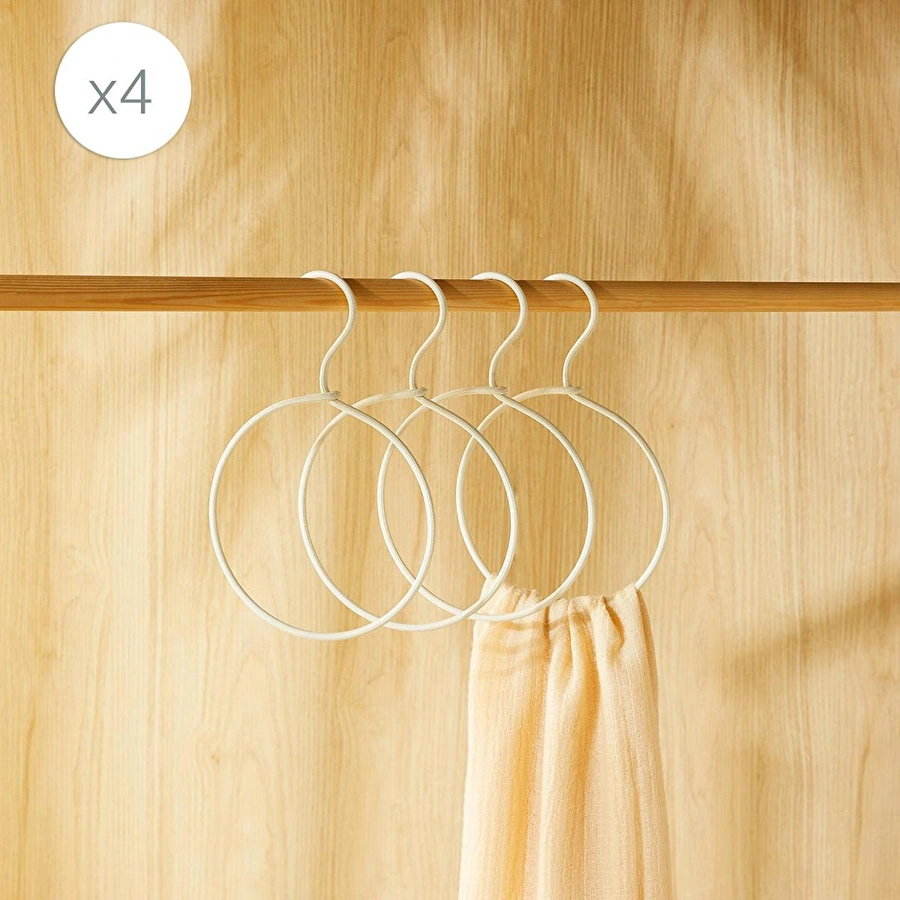 Ocean Home Textile 4'lü Halka Ekru Renk Kumaş Kaplı Metal Aksesuar Askısı 24.5 X 16 X 0.5 Cm