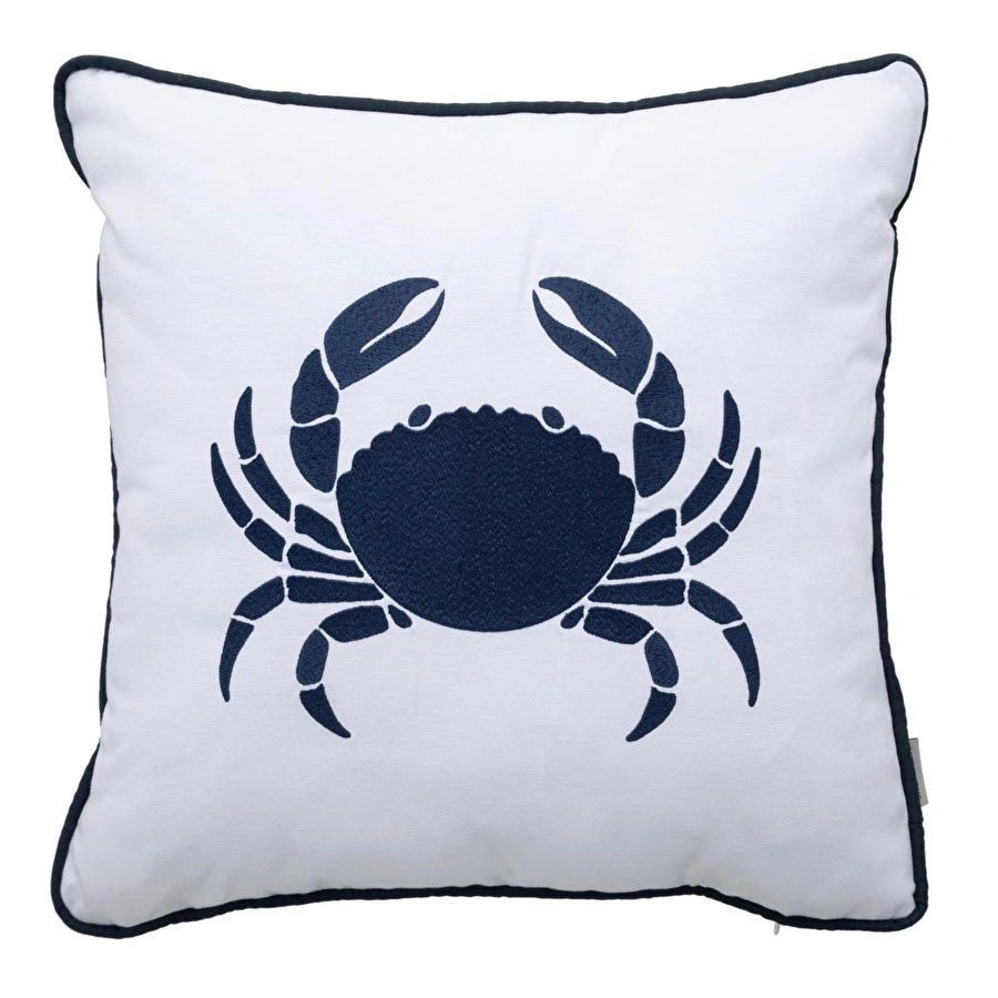 Mudo Home Mari̇n Crab Nakişli Kirlent Beyaz Laci̇vert 50x50 Cm