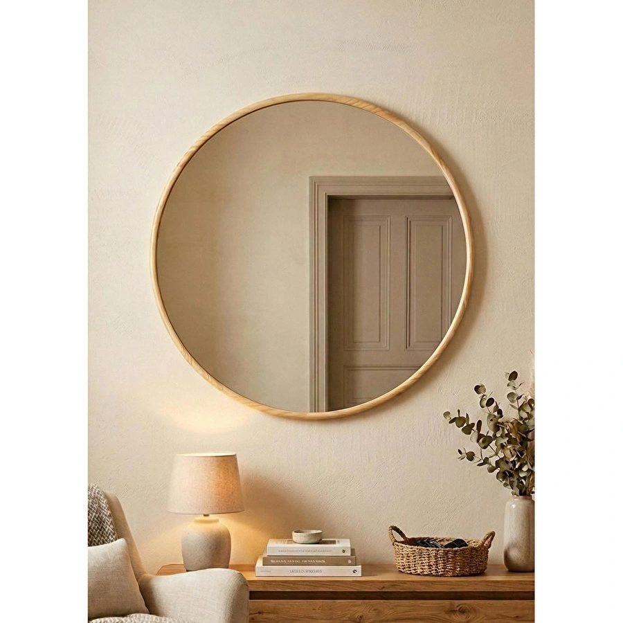 The Mia Ahşap Duvar Aynası 70x70 Cm