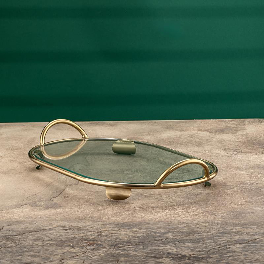 Cornella Line Dekoratif Cam Tepsi Gold En:28 Cm X Boy:40 Cm