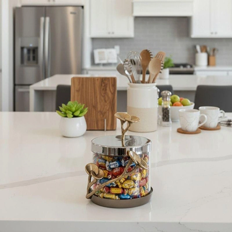 Cornella Rose Dekoratif Cam Kavanoz Silver - Gold Küçük Ağız:12 Cm X Boy:12 Cm X Tüm:16 Cm