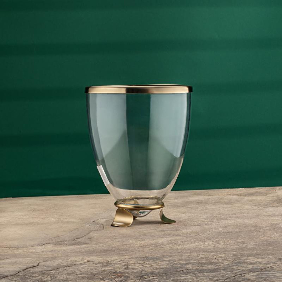 Cornella Line Dekoratif Cam Vazo Gold Büyük Ağız:20 Cm X Boy:25 Cm