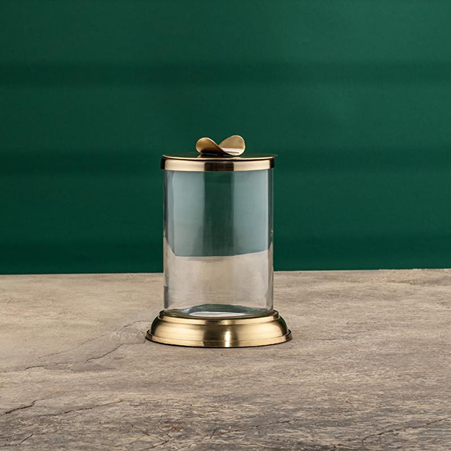 Cornella Line Dekoratif Cam Kavanoz Gold Büyük Boy:17 Cm