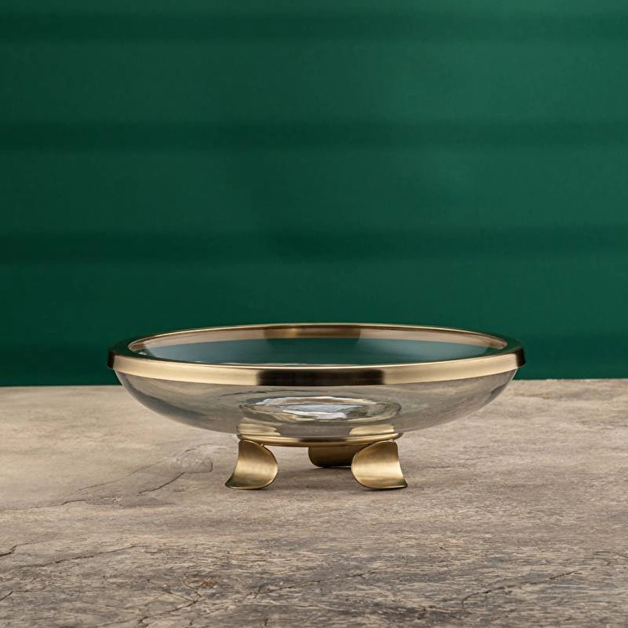 Cornella Line Dekoratif Cam Çanak Gold Çap:30 Cm X Boy:10 Cm