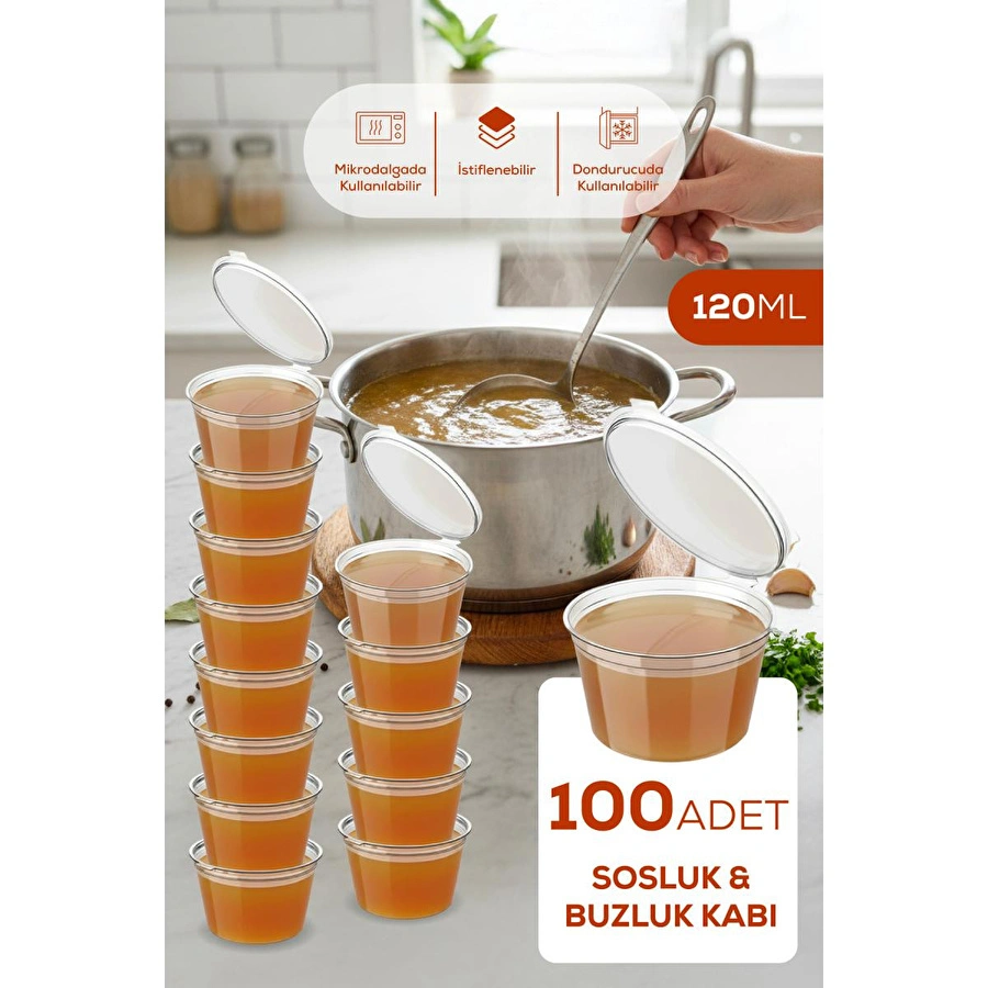 Vienev 100'lü Dondurucuya Uygun Saklama Kabı – 120 Ml İlik, Tavuk Suyu, Sos Ve İlaç Saklama Kabı