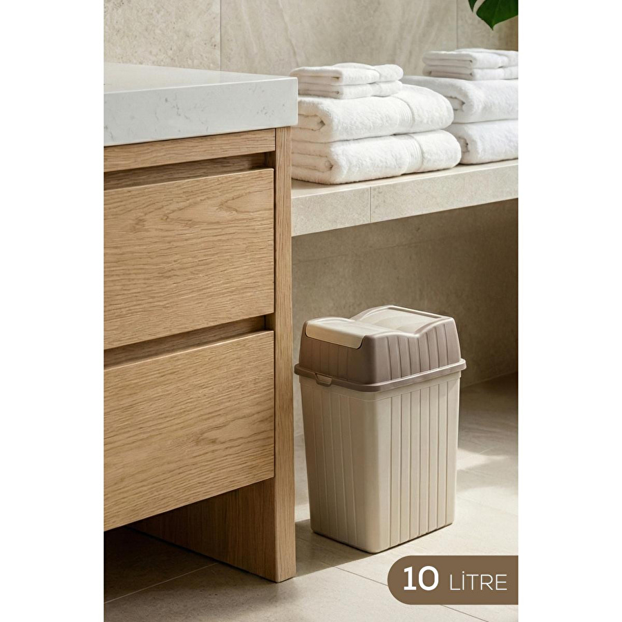 Vienev Çift Kapaklı Çöp Kovası 10 Lt Bej - Banyo Mutfak