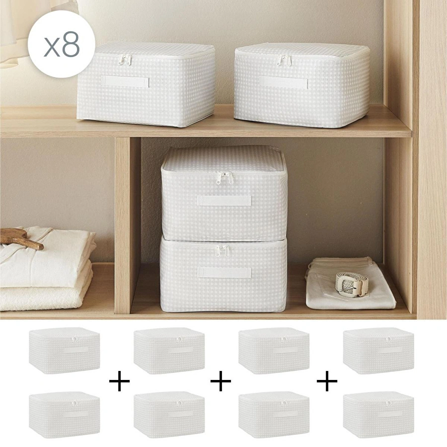 Home Wave 8'li Küçük Boy Gri Pötikare Hurç Set 30 X 22 X 18 Cm