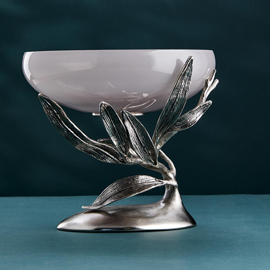 Cornella Ivy Antik Nikel Ayaklı Füme Ombreli Cam Meyvelik Ağız:27 Cm X Boy:25 Cm