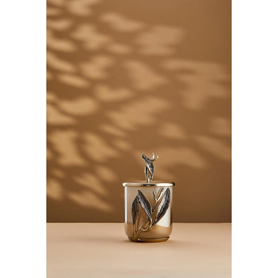 Cornella Ivy Antik Gold Detaylı Krem Ombreli Cam Kavanoz Küçük Ağız:12 Cm X Boy:13 Cm X Tümü:20 Cm