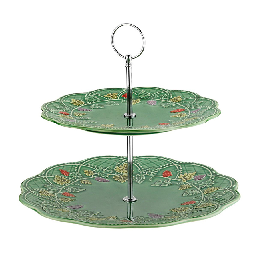 Lucky Art Vinea Seramik Yeşil İki Katlı Kek Standı 27 Cm