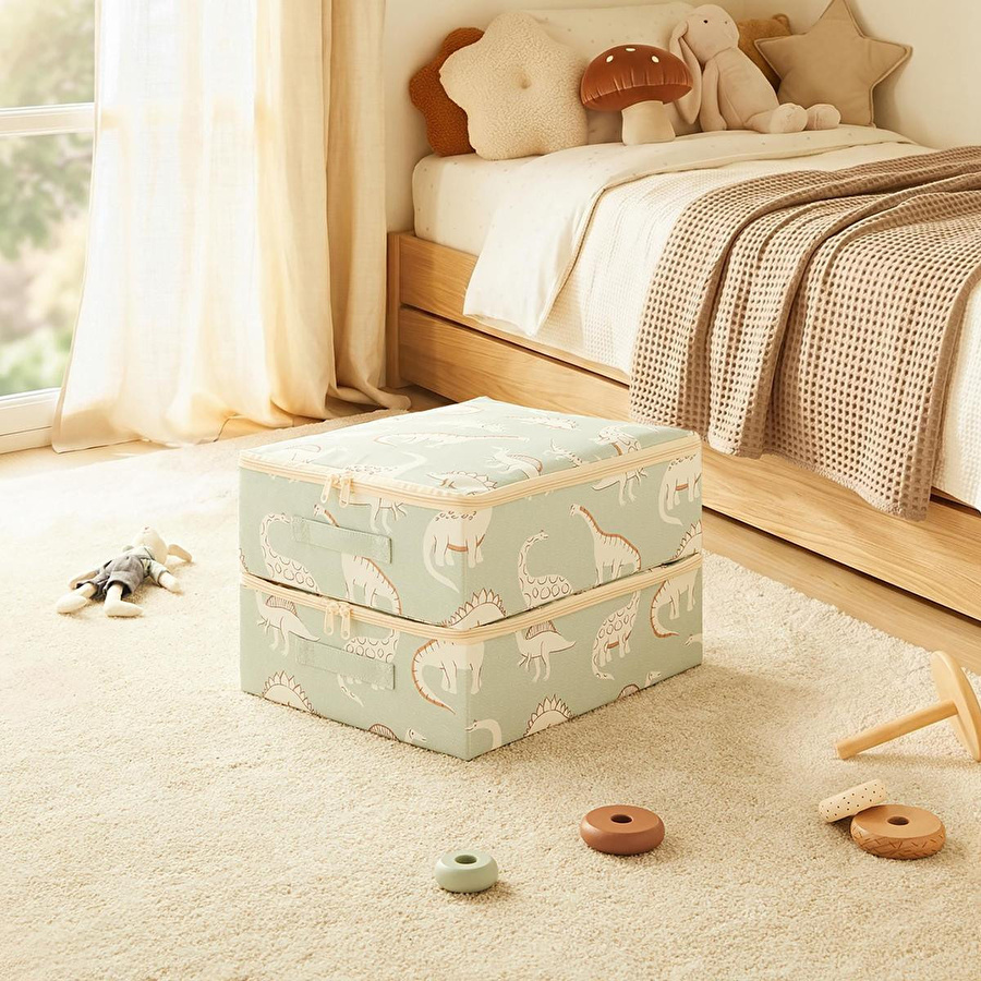 Ocean Home Textile 2'li Çocuk Odası Dinozor Destekli Kutu Hurç 31 X 38 X 12 Cm