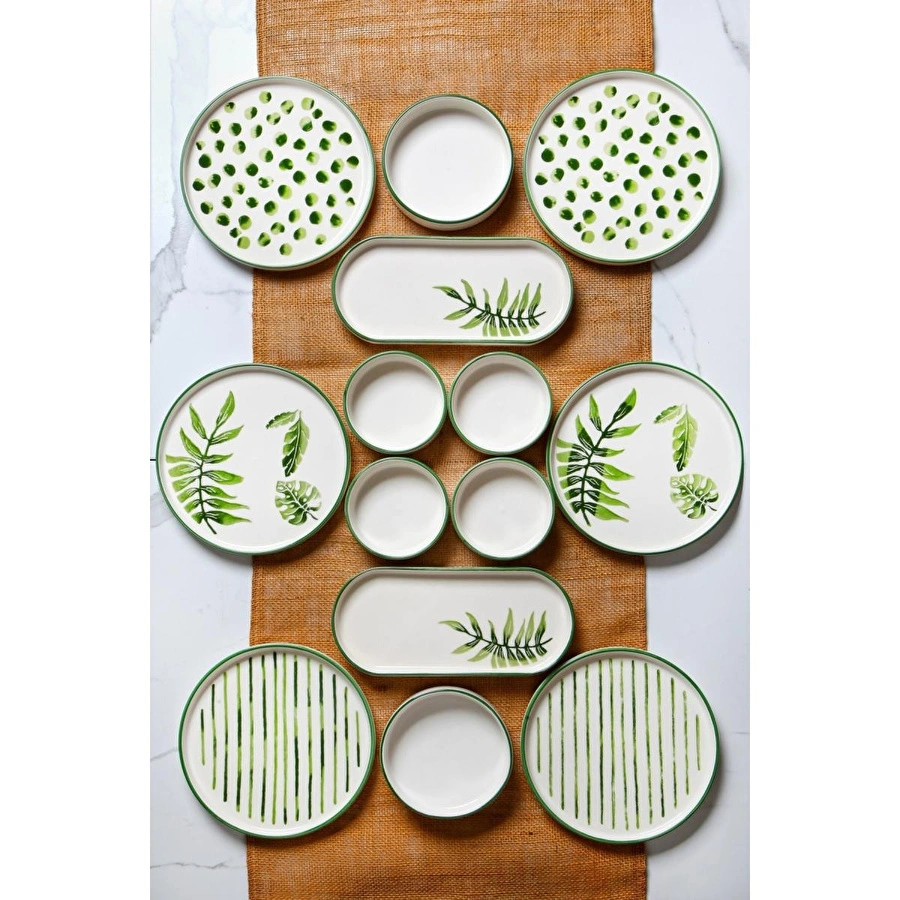 Vienev Art Botanik 14 Parça Stackable Kahvaltı Takımı Sunum Tabağı