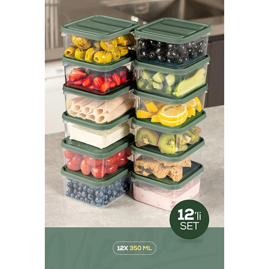 Vienev 12'li 350 Ml Buzdolabı Dondurucu Organizer Mikrodalga Ve Difrize Uygun Saklama Kabı Yeşil