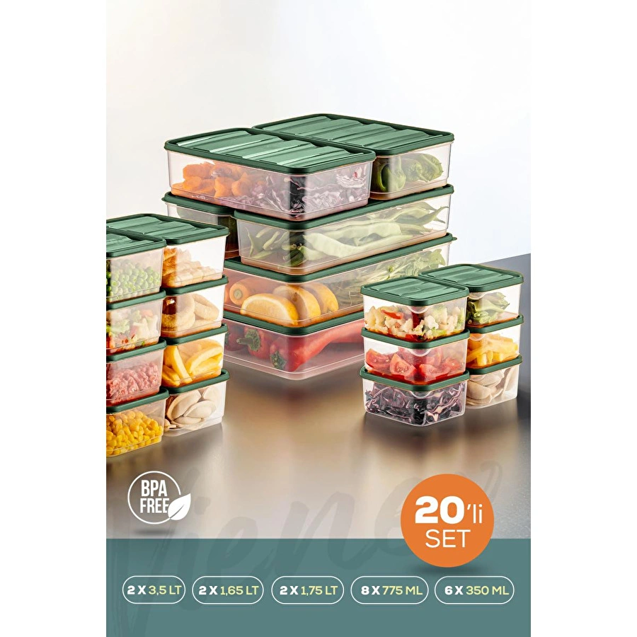 Vienev 20'li Buzdolabı Düzenleyici Organizer Mikrodalgaya Uygun Difriz Saklama Kabı Yeşil