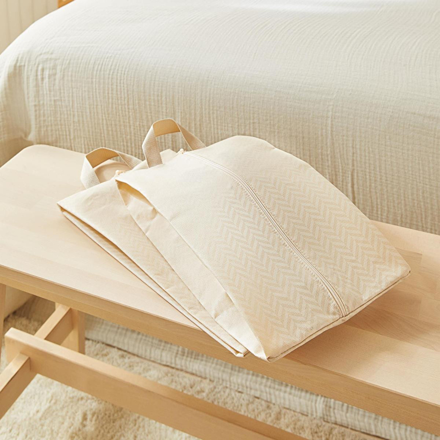 Ocean Home Textile 2'li Bej Balıksırtı Ayakkabı Düzenleyici Taşıma Çantası Seti 22 X 40 X 9 Cm