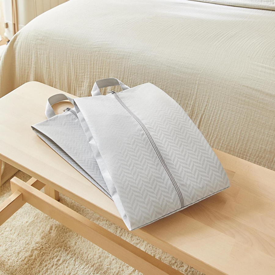 Ocean Home Textile 2'li Gri Balıksırtı Ayakkabı Düzenleyici Taşıma Çantası Seti 22 X 40 X 9 Cm
