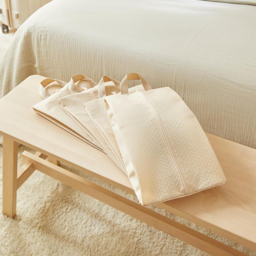 Ocean Home Textile 4'lü Bej Balıksırtı Ayakkabı Düzenleyici Taşıma Çantası Seti 22 X 40 X 9 Cm
