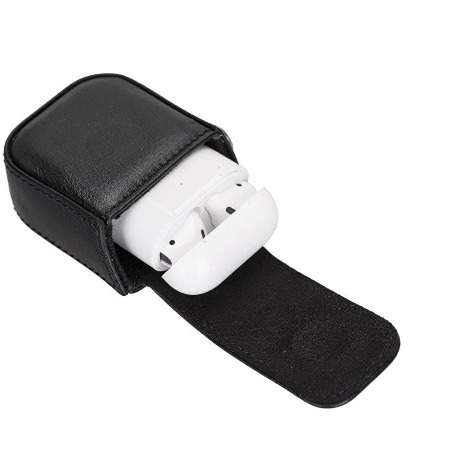 Bloominbag Aurel Onyx Black Charm Hakiki Deri Airpods Kılıfı – Airpods 1 & 2 Uyumlu