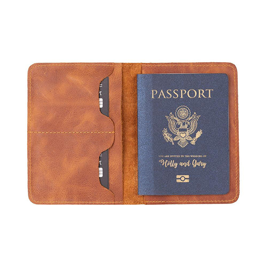 Bloominbag Viaggio Voyager Golden Tan Deri Pasaport Ve Kart Kılıfı