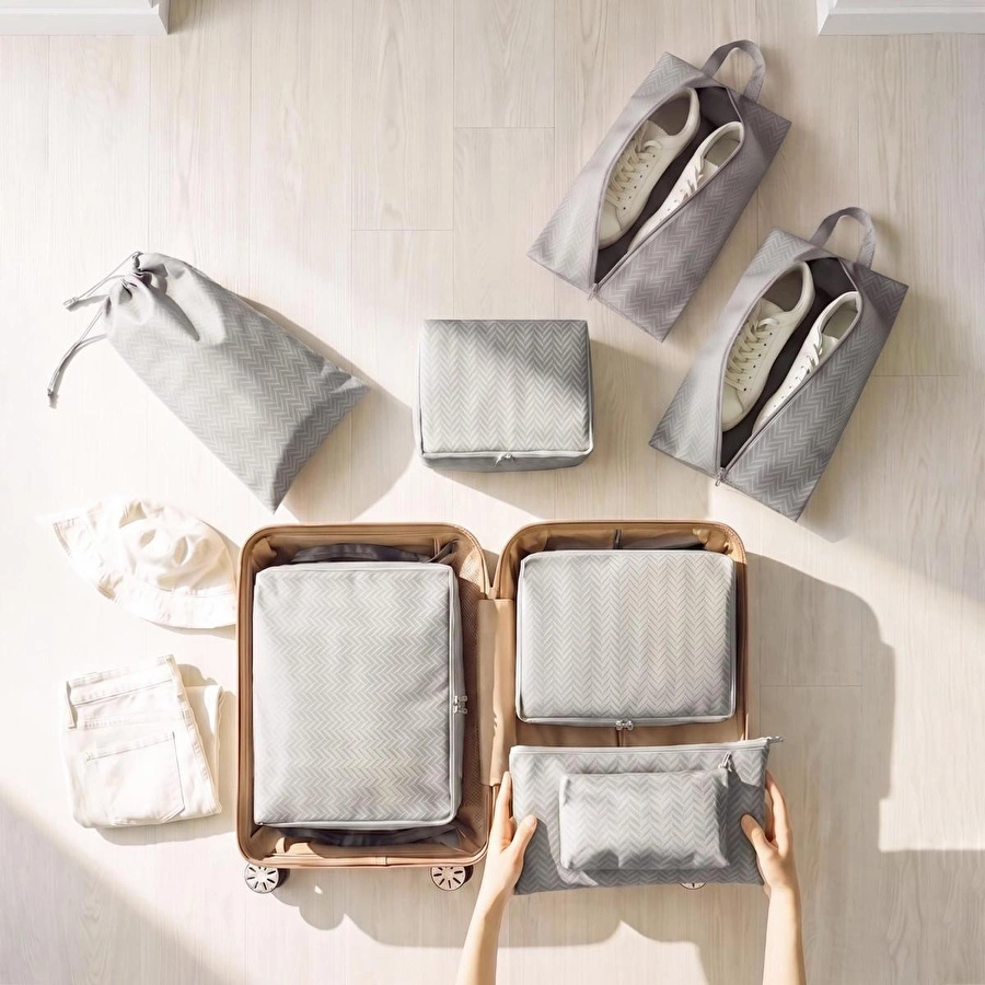 Ocean Home Textile 8'li Gri Balıksırtı Bavul İçi Düzenleyici Set