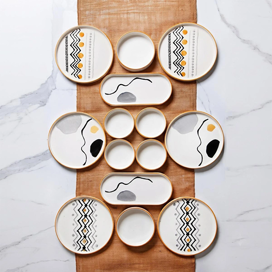 Vienev Axial 14 Parça Stackable Kahvaltı Takımı Sunum Tabağı